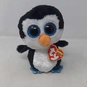 TY Beanie Boos Waddles The Penguin Black White Stuffed Animal Plush Glitter Eyes